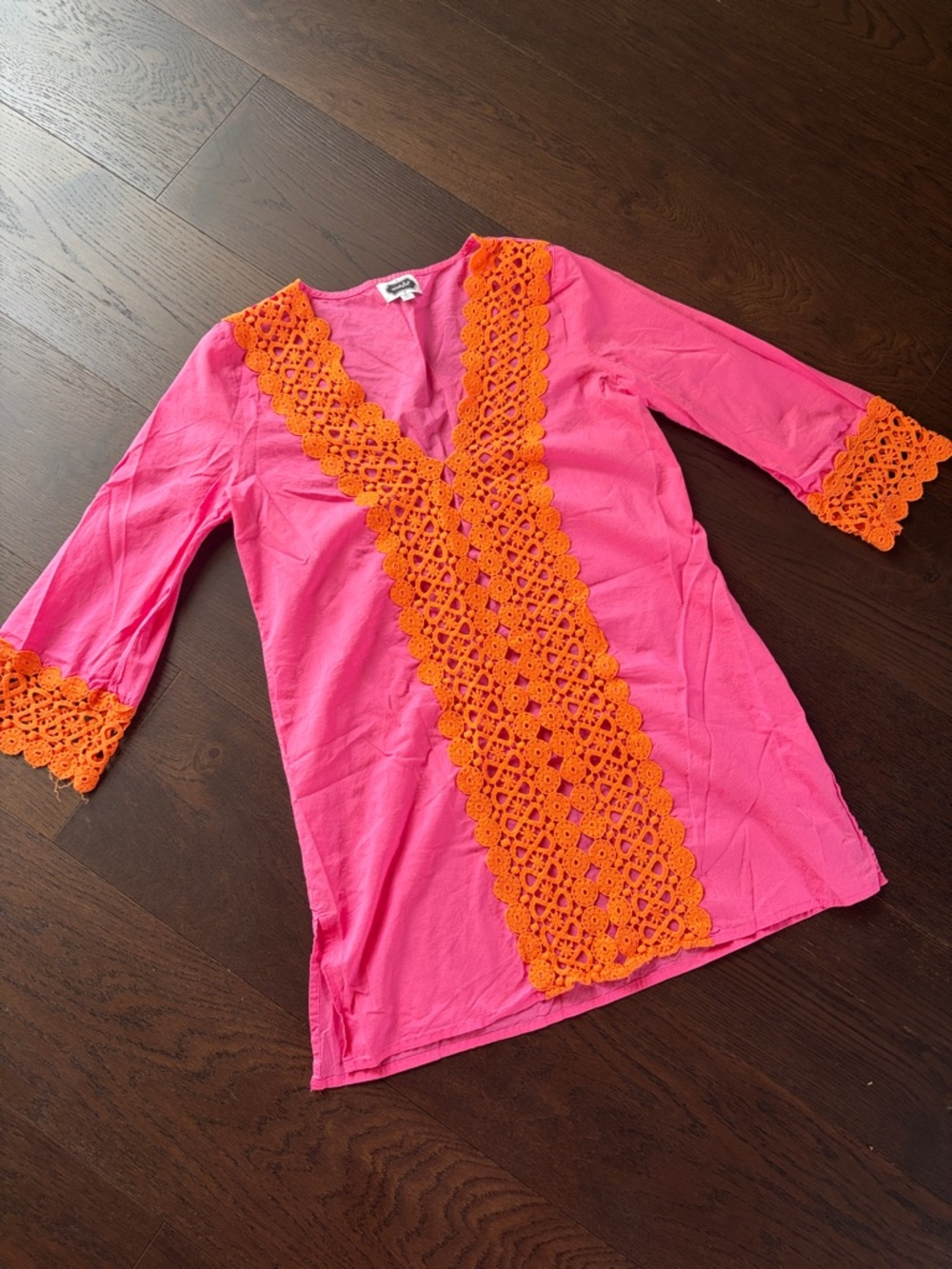 Pink Tunic with Orange Crochet Trim